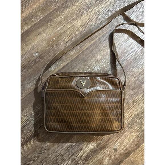 MARIO VALENTINO V Logo Shoulder Cross Body Bag PVC Leather Brown 7625L - Picture 1 of 15